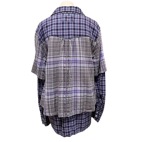We The Free Womens Boho Blue Layer It Up Plaid Button Up Layered Shirt Sz S - Picture 8 of 16